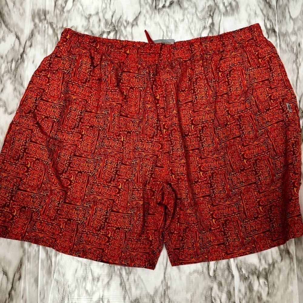 Vibrant Red Swim Trunks with Abstract Pattern Mad Iguana Sz 3XL Beachy Summer